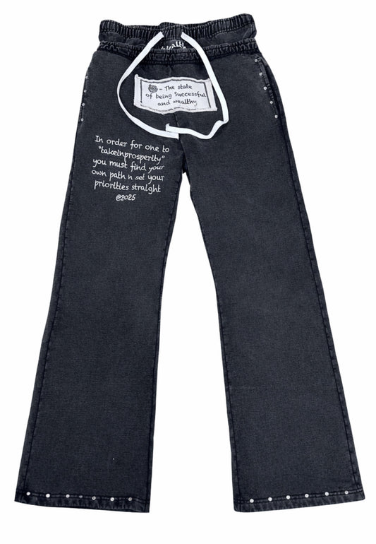 Double waisted rhinestone sweatpants