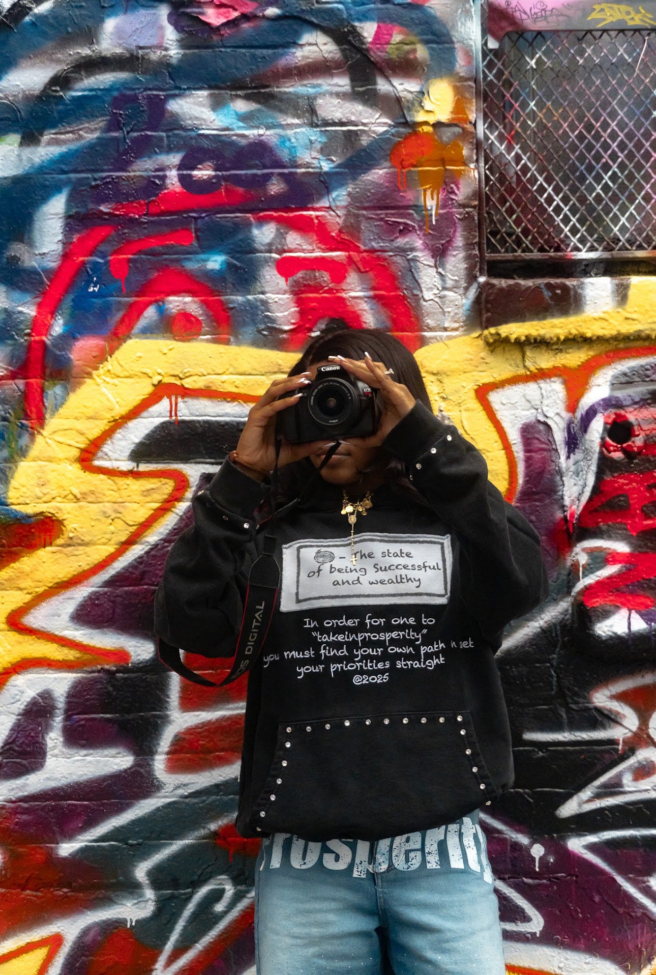 ''takeinprosperity'' BLACK ACID WASH, RHINESTONE HOODIE