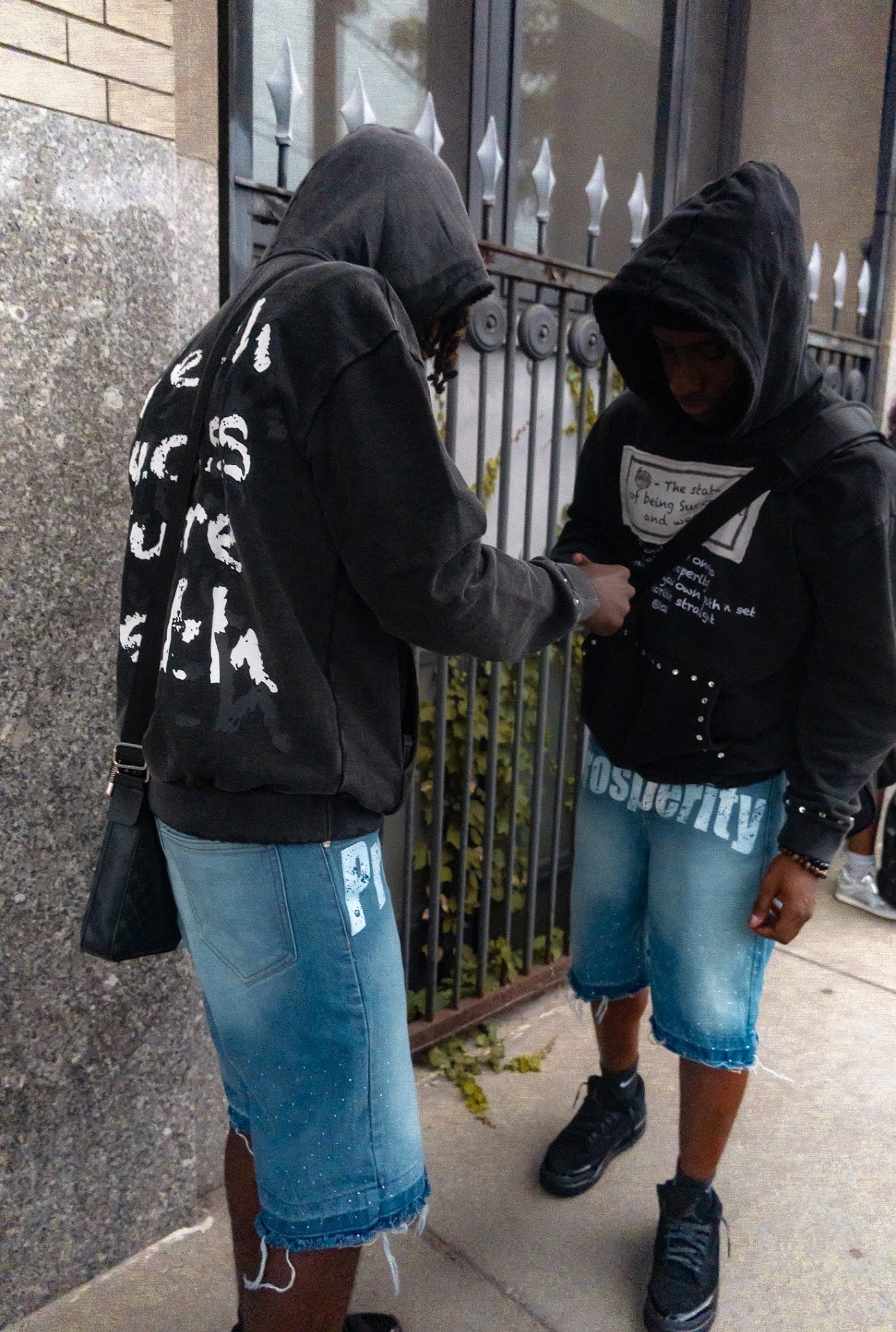 ''takeinprosperity'' BLACK ACID WASH, RHINESTONE HOODIE